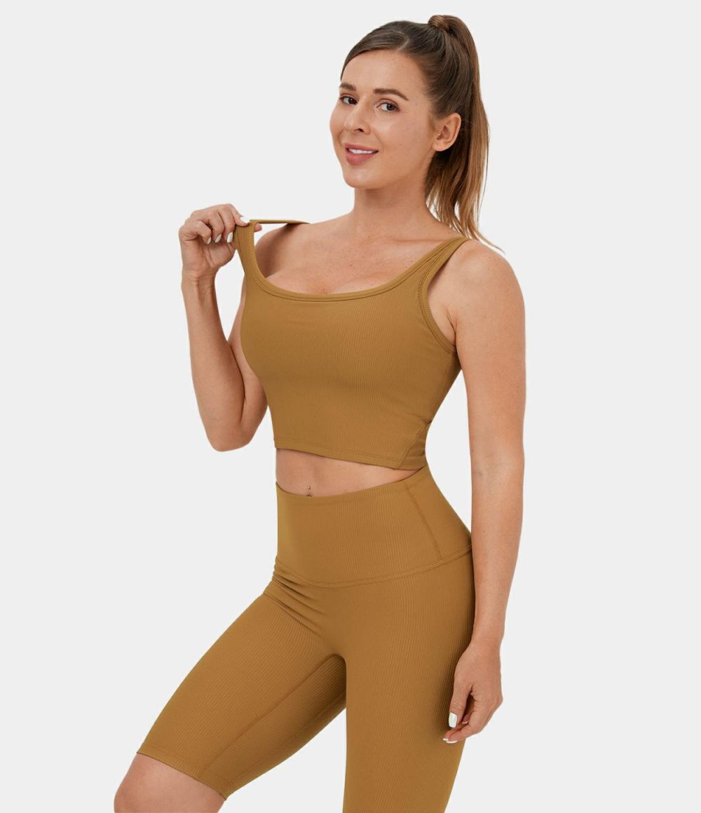 Padded Ribbed Knit Active Cropped Tank Top  | Womens  Cropped Tops Clothing Cropped Tops