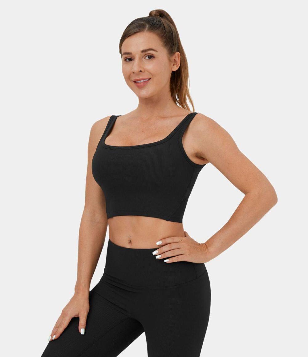 Padded Ribbed Knit Active Cropped Tank Top  | Womens  Cropped Tops Clothing Cropped Tops