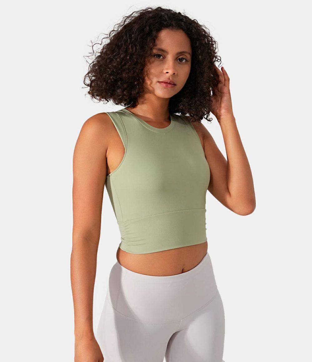 Padded Ruched Workout Cropped Tank Top  | Womens  Cropped Tops Clothing Cropped Tops