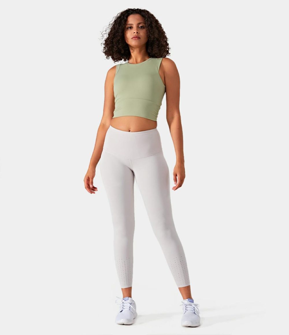 Padded Ruched Workout Cropped Tank Top  | Womens  Cropped Tops Clothing Cropped Tops