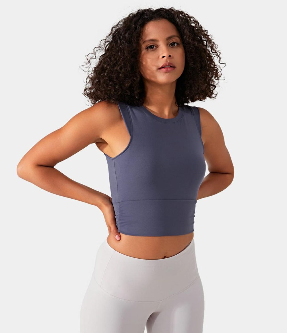 Padded Ruched Workout Cropped Tank Top  | Womens  Cropped Tops Clothing Cropped Tops