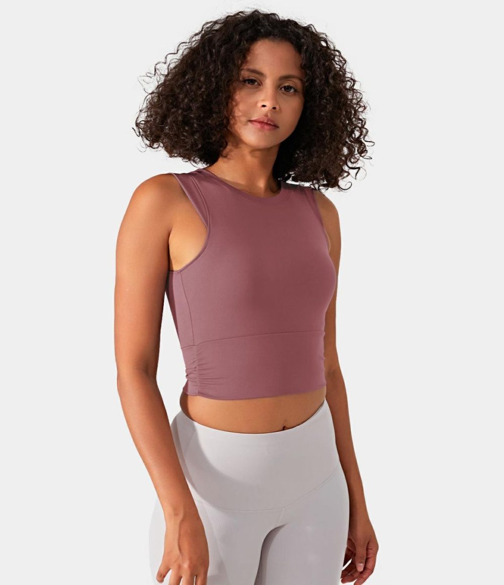 Padded Ruched Workout Cropped Tank Top  | Womens  Cropped Tops Clothing Cropped Tops