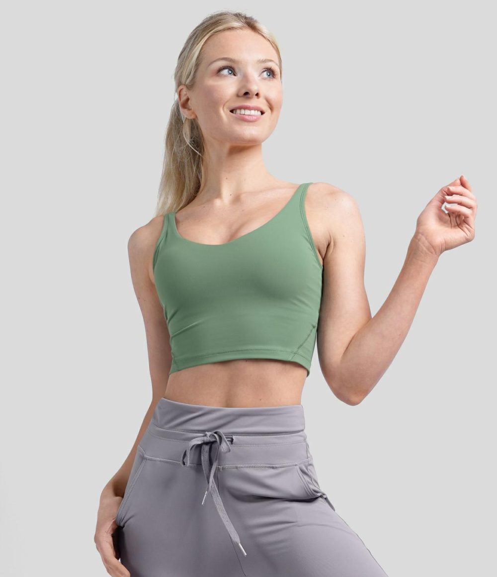 Padded V Neck Cropped Yoga Tank Top  | Womens  Cropped Tops Clothing Black/Moss Green/Smoke Blue/White/Green Bay/Dazzling Blue/Malaga/Pink Frosting