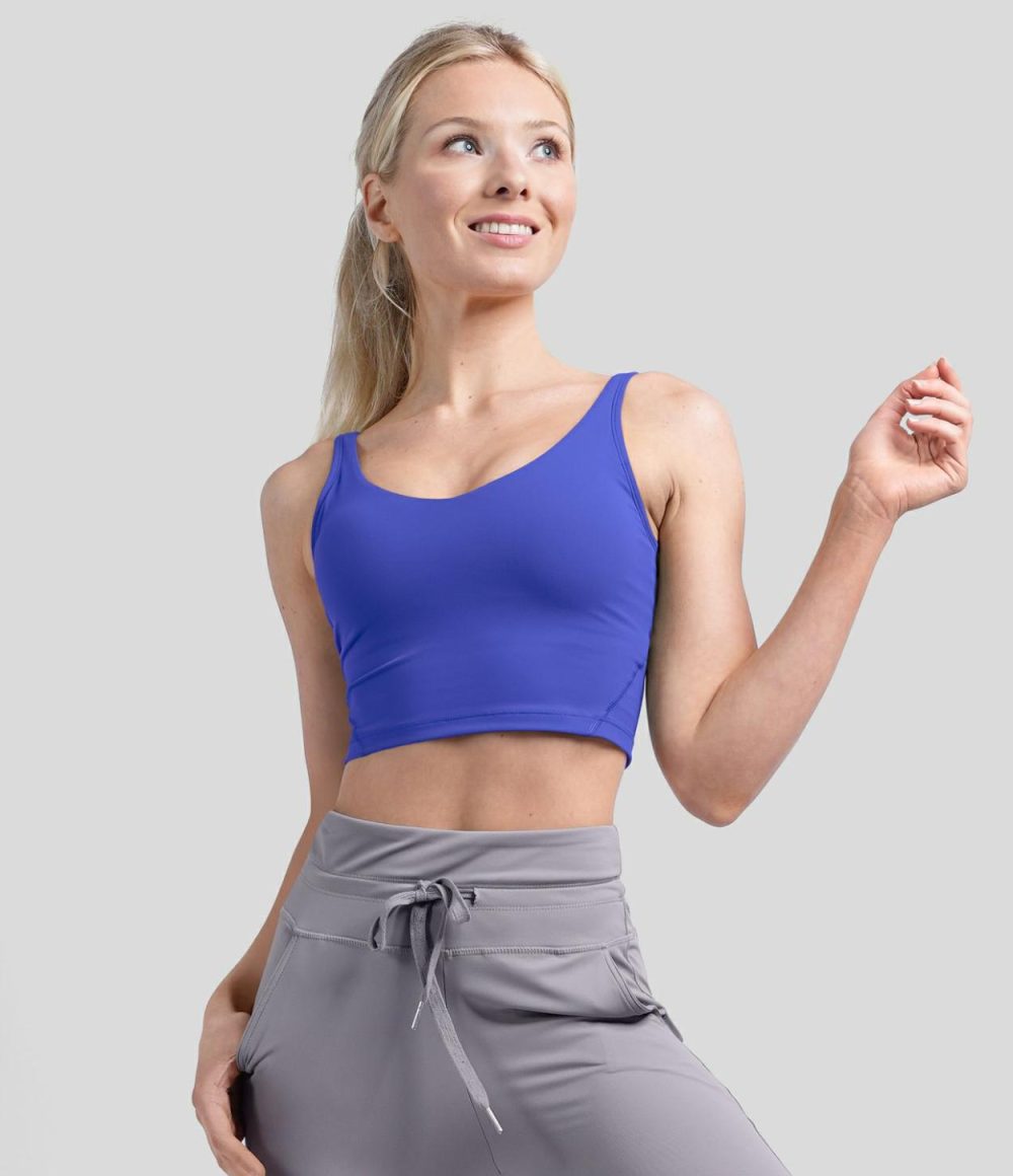 Padded V Neck Cropped Yoga Tank Top  | Womens  Cropped Tops Clothing Black/Moss Green/Smoke Blue/White/Green Bay/Dazzling Blue/Malaga/Pink Frosting