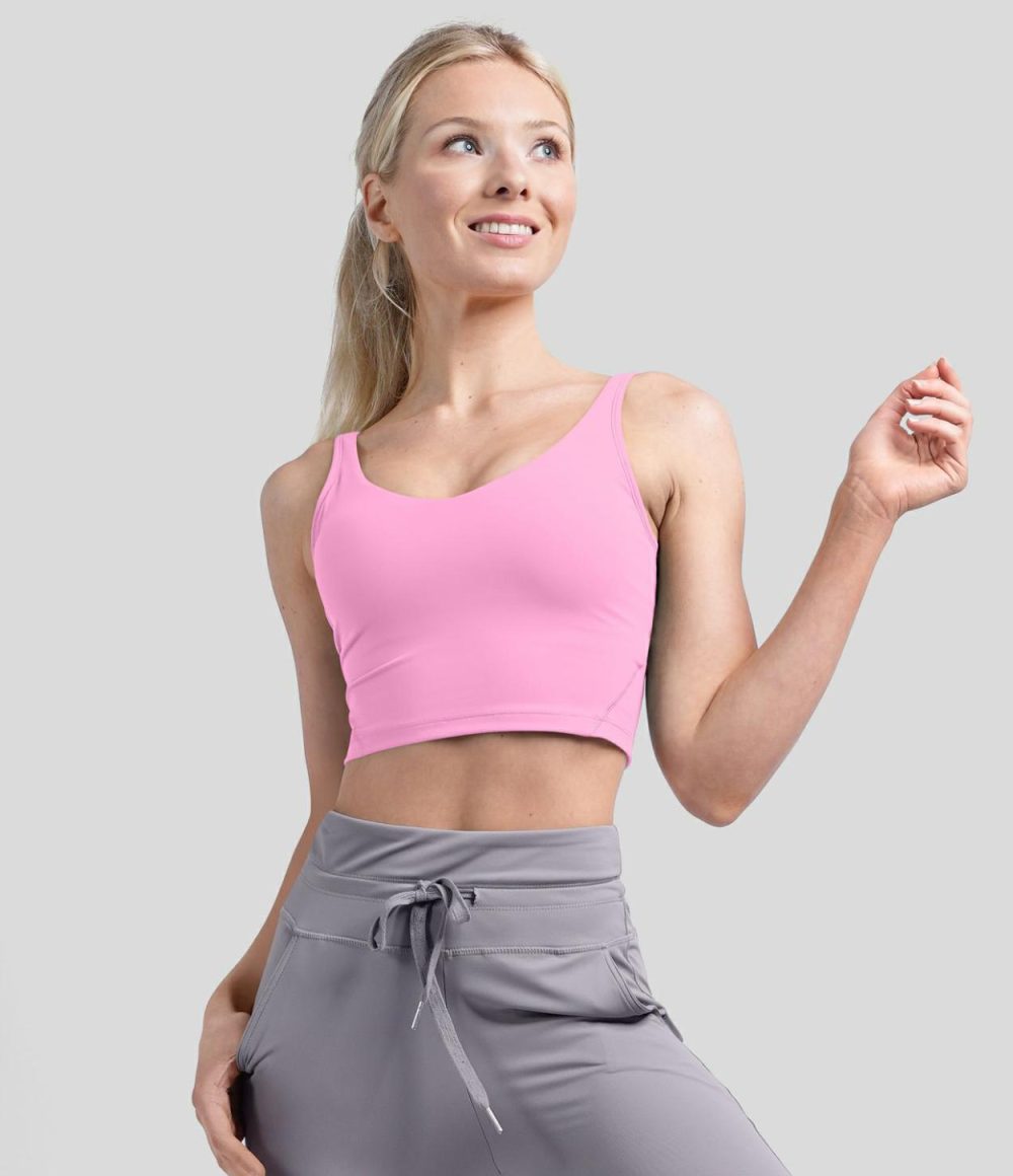 Padded V Neck Cropped Yoga Tank Top  | Womens  Cropped Tops Clothing Black/Moss Green/Smoke Blue/White/Green Bay/Dazzling Blue/Malaga/Pink Frosting