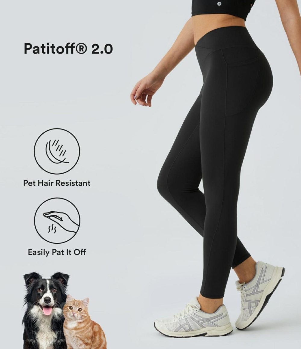 Patitoff® 2.0 Pet Hair Resistant High Waisted Crossover Side Pocket Yoga Leggings  | Womens  Crossover Leggings Clothing Black/Wild Ginger/Mountain Blue/Washington Gray Green/Light Gray Plum Purple/June Bug/Anemone/Smoke Purple Blue