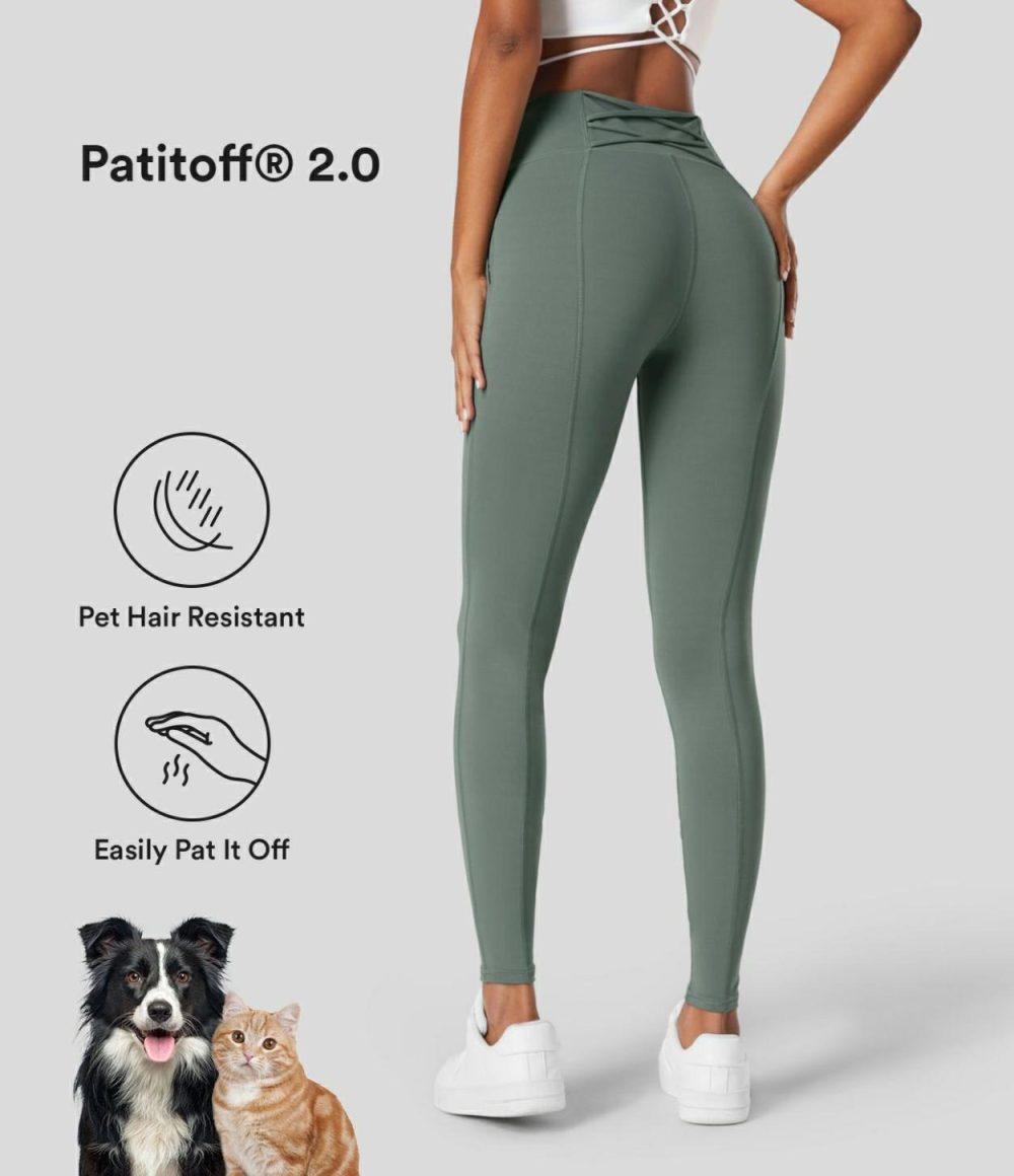 Patitoff® 2.0 Pet Hair Resistant High Waisted Side Pocket Crisscross Casual Full Length Leggings  | Womens  Pocket Leggings Clothing Pocket Leggings