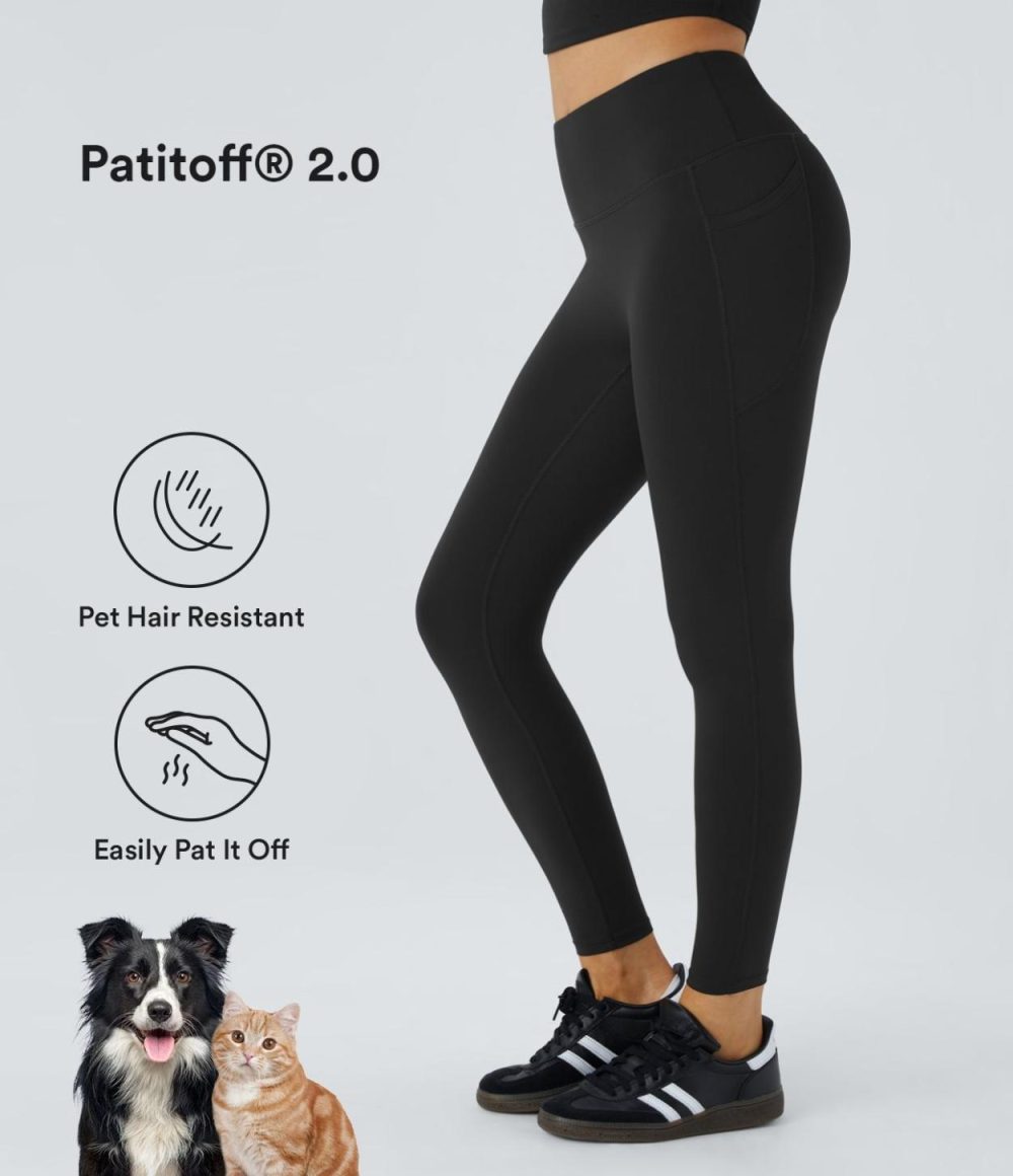 Patitoff® 2.0 Pet Hair Resistant High Waisted Side Pocket Yoga Leggings  | Womens  Pocket Leggings Clothing Black/Mountain Blue/Light Gray Plum Purple/Wild Ginger/Washington Gray Green