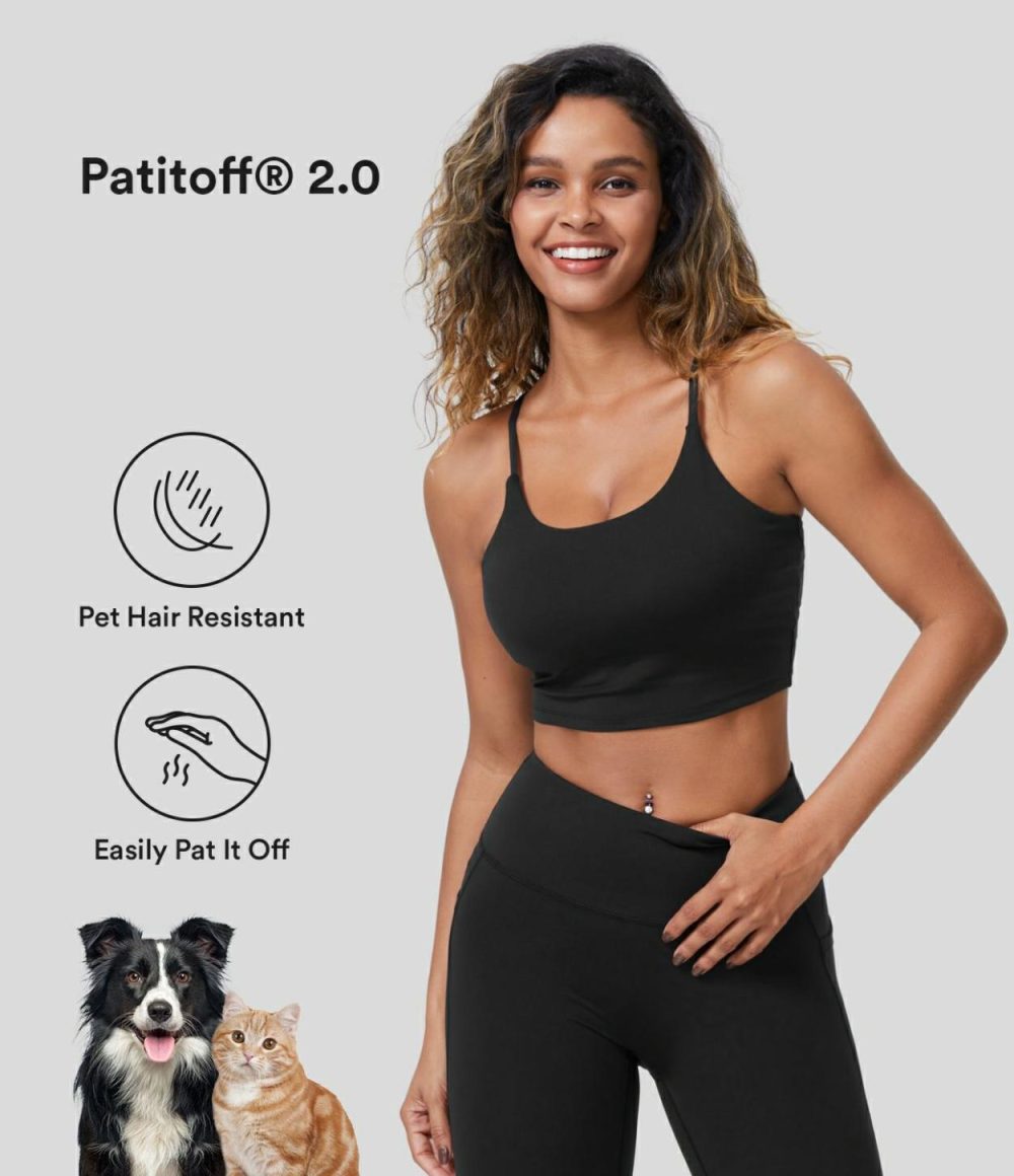 Patitoff® 2.0 Pet Hair Resistant Padded Cropped Yoga Cami  | Womens  Cropped Tops Clothing Black/Light Gray Plum Purple/Wild Ginger/Mountain Blue/Washington Gray Green