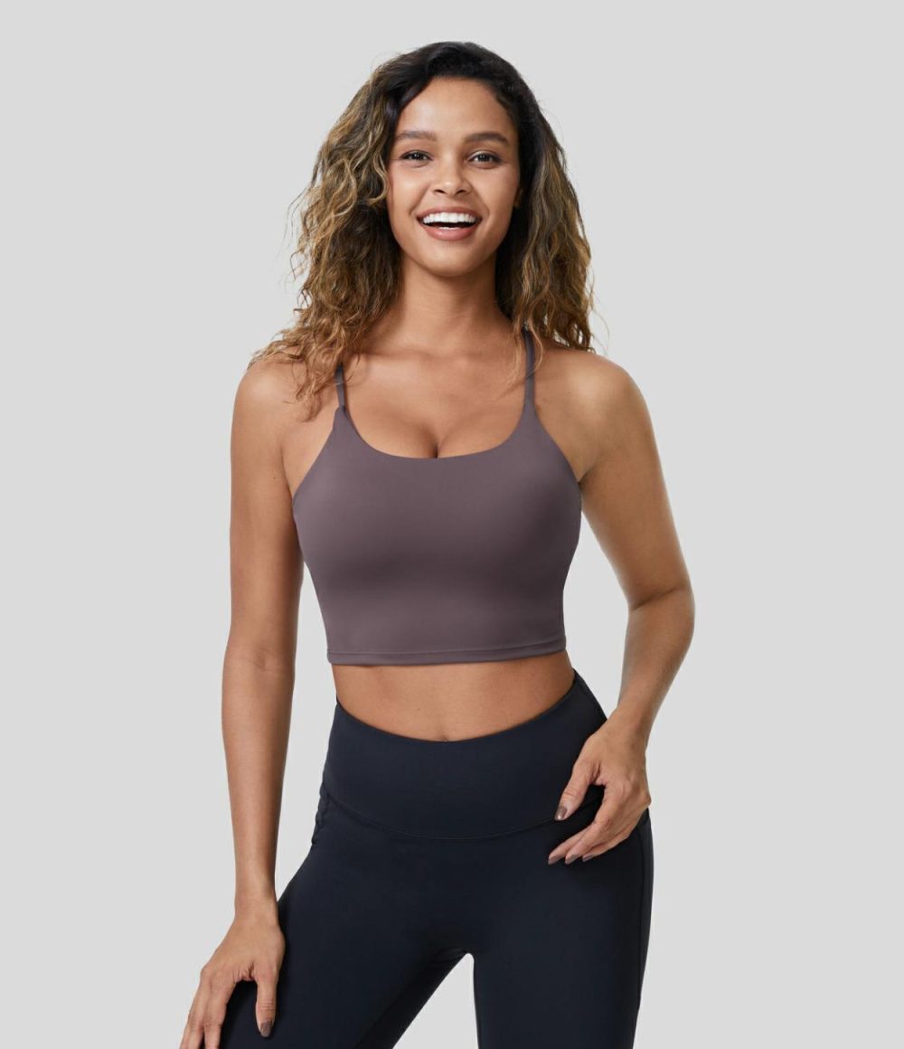 Patitoff® 2.0 Pet Hair Resistant Padded Cropped Yoga Cami  | Womens  Cropped Tops Clothing Black/Light Gray Plum Purple/Wild Ginger/Mountain Blue/Washington Gray Green