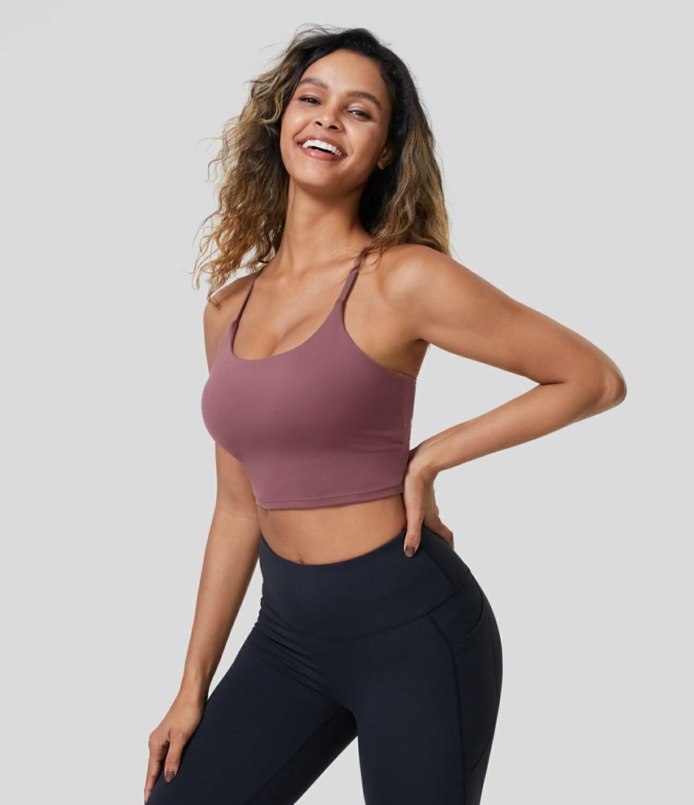 Patitoff® 2.0 Pet Hair Resistant Padded Cropped Yoga Cami  | Womens  Cropped Tops Clothing Black/Light Gray Plum Purple/Wild Ginger/Mountain Blue/Washington Gray Green