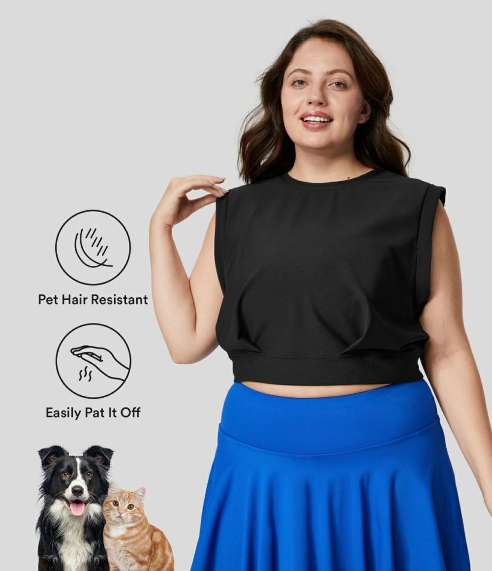 Patitoff® Flow Pet Hair Resistant Crew Neck Sleeveless Cropped Casual Plus Size Tank Top  | Womens  Cropped Tops Clothing Cropped Tops