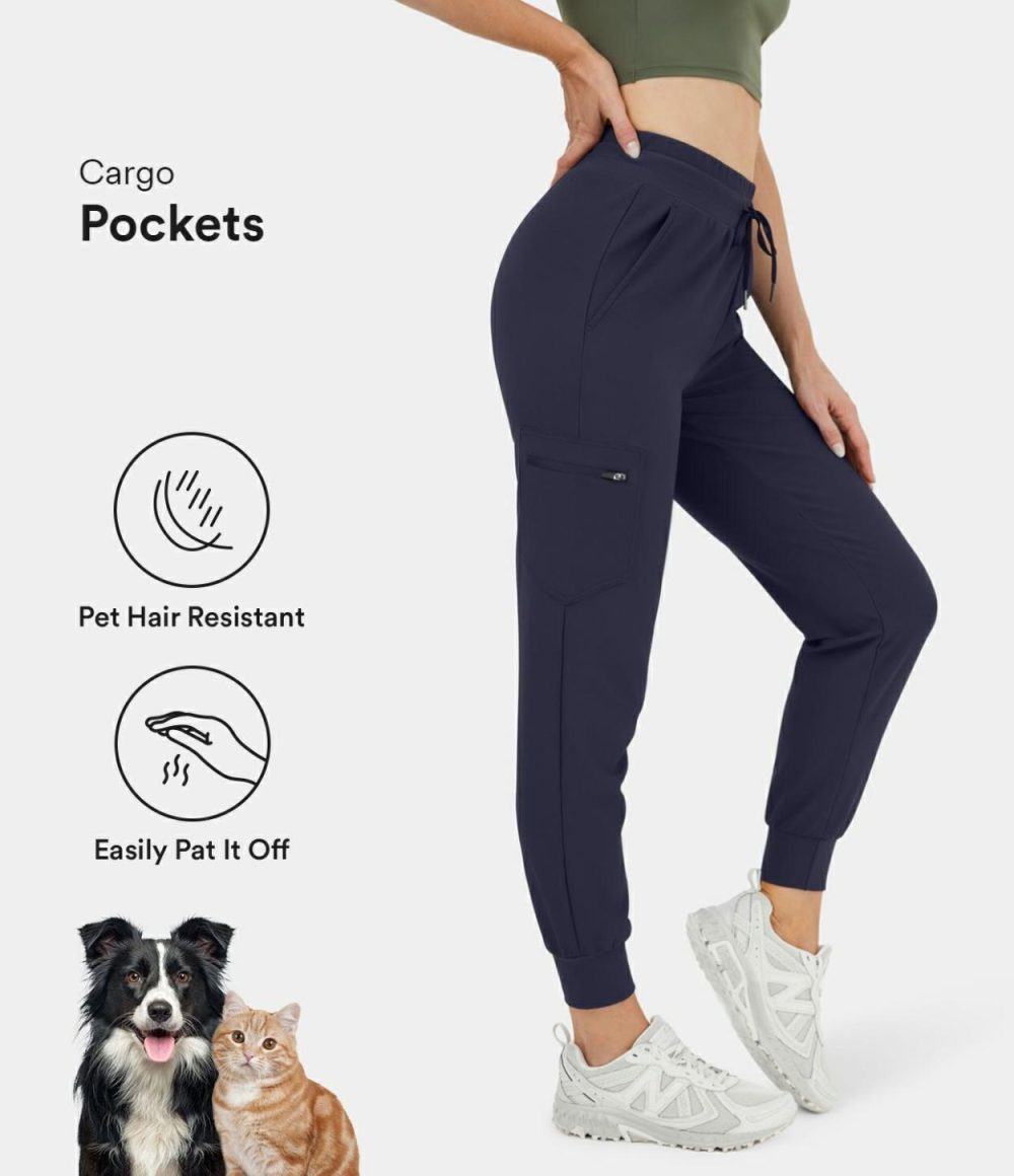 Patitoff® Flow Pet Hair Resistant High Waisted Drawstring Side Zip Pocket Cargo Joggers  | Womens  Cargo Pants Cargo Pants Cargo Pants