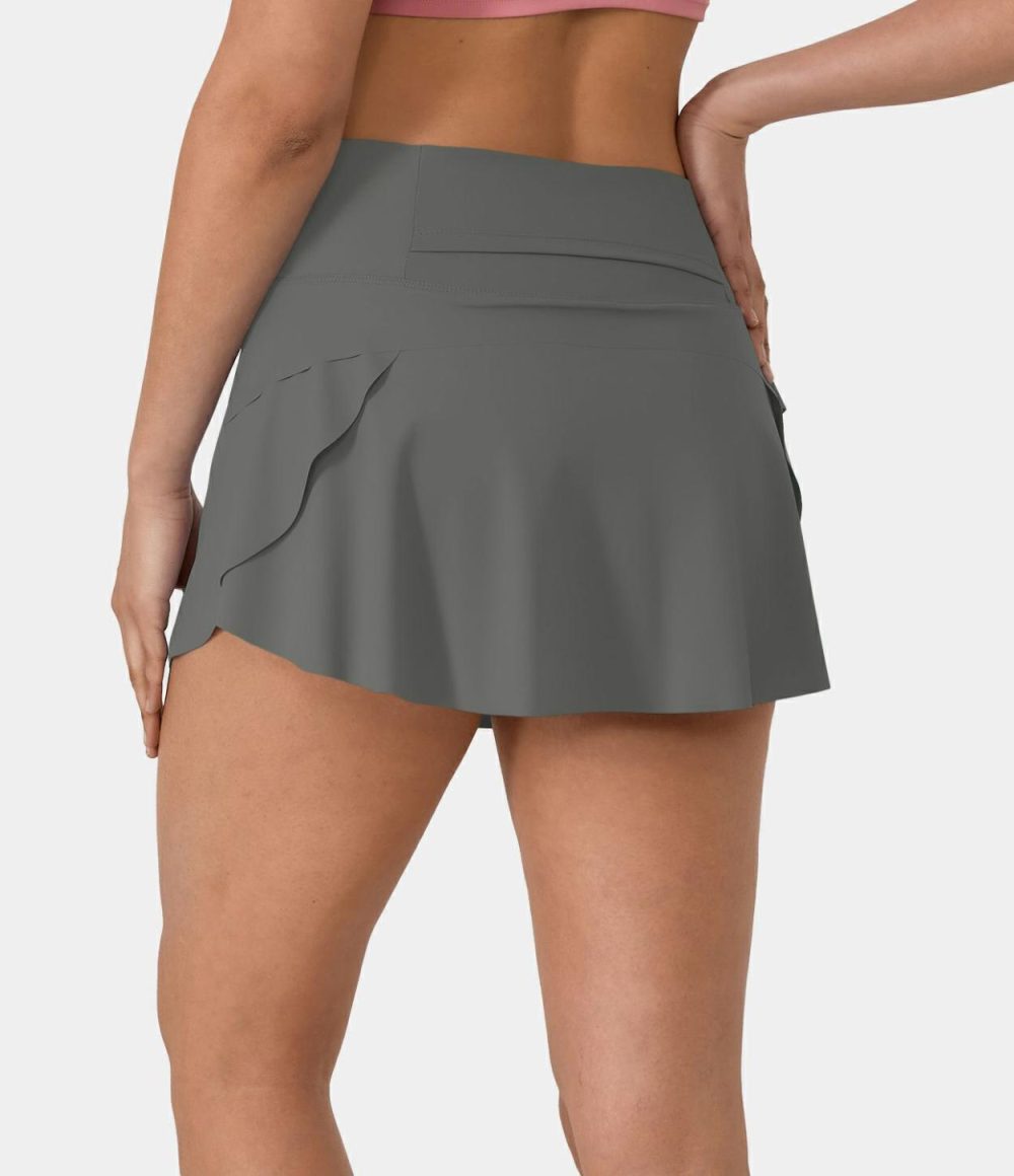 Plain 2-in-1 Back Waistband Pocket Dance Skirt  | Womens  Mini Skirts Clothing Azure Blue Sky/White/Black/Hidden Blue Gray/Scarlet Smile/Night Condensed Blue/Radiant Green