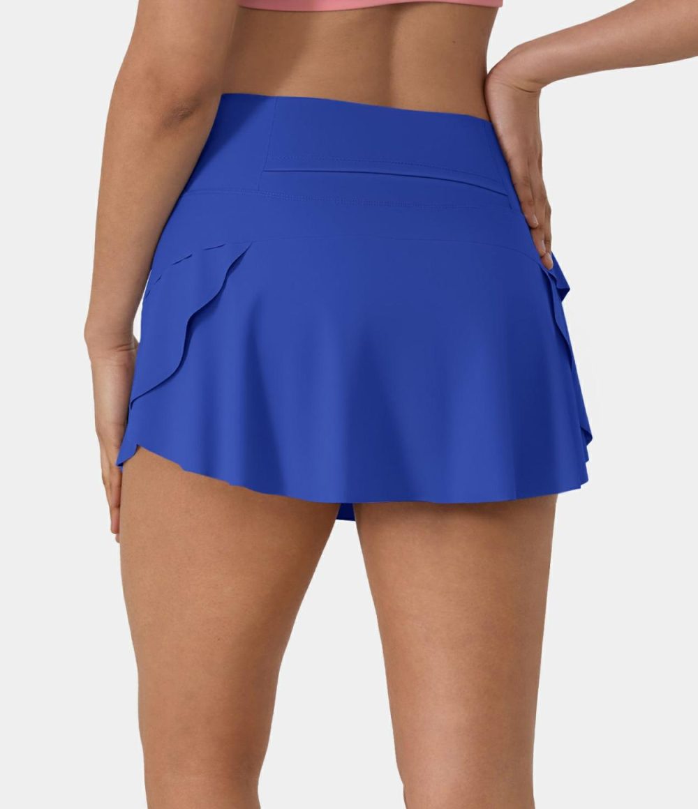 Plain 2-in-1 Back Waistband Pocket Dance Skirt  | Womens  Mini Skirts Clothing Azure Blue Sky/White/Black/Hidden Blue Gray/Scarlet Smile/Night Condensed Blue/Radiant Green