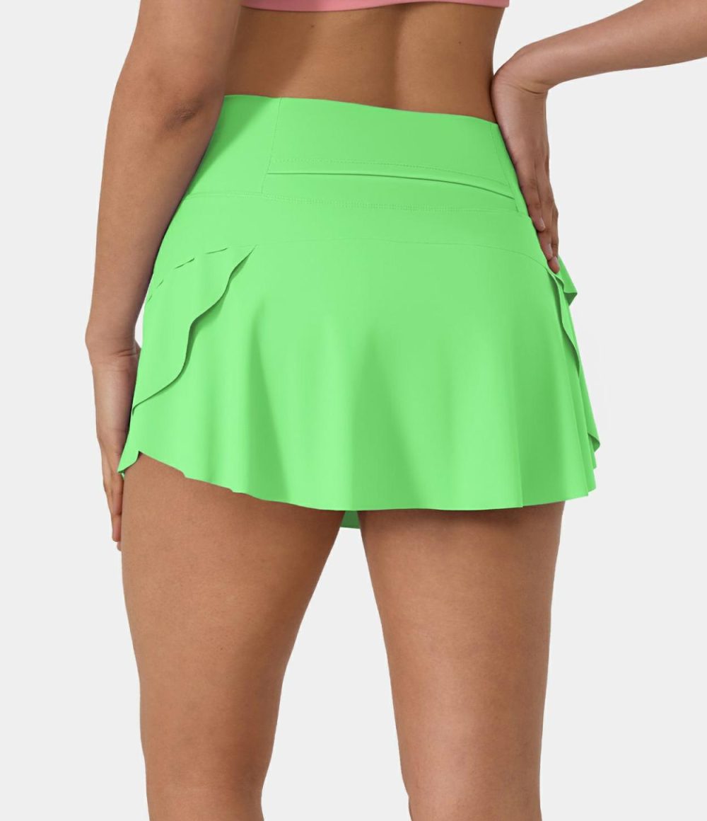 Plain 2-in-1 Back Waistband Pocket Dance Skirt  | Womens  Mini Skirts Clothing Azure Blue Sky/White/Black/Hidden Blue Gray/Scarlet Smile/Night Condensed Blue/Radiant Green