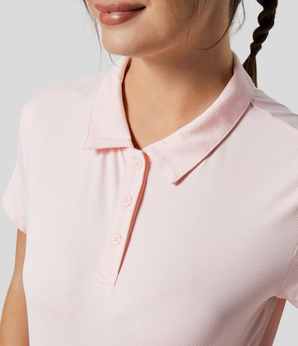 Polo Neck Short Sleeve Tennis Sports Top  | Womens  Sports Tops Clothing Heavenly Pink/Black/Grey