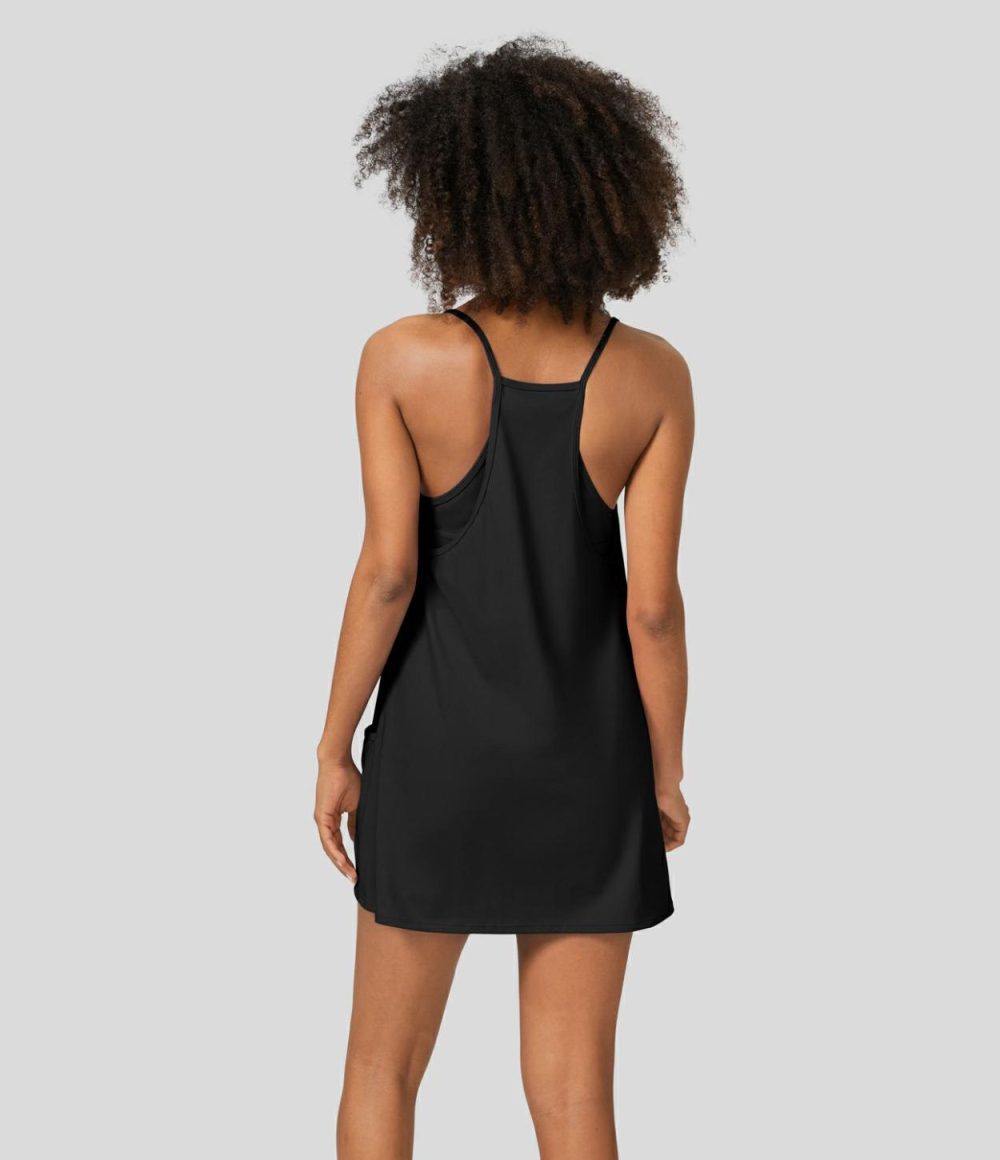 Racerback Built-in Bra Side Pocket 2-Piece Mini Slip Active Dress  | Womens  Active Dresses Active Dresses Active Dresses