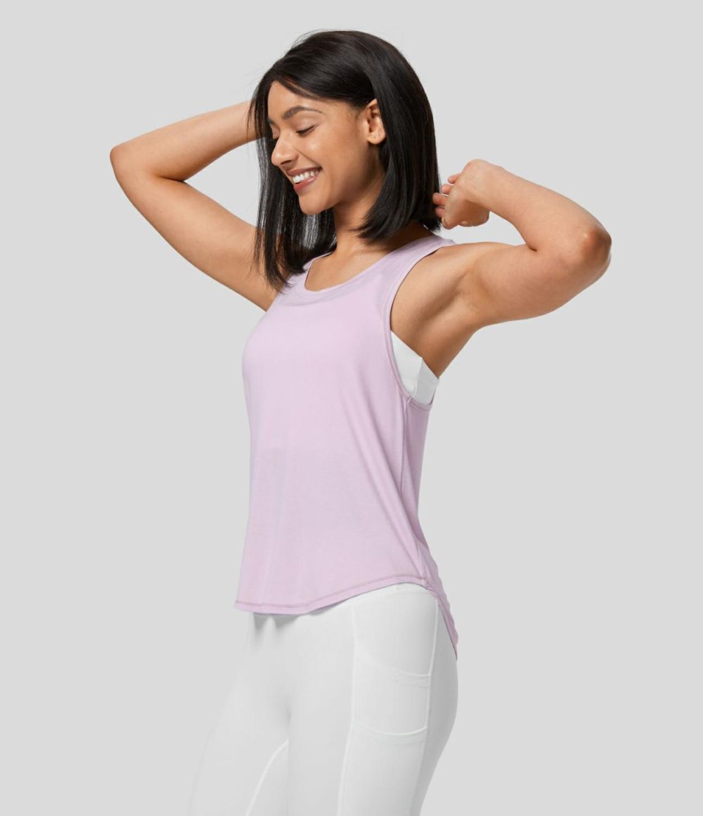 Racerback Ripped High Low Curved Hem Yoga Tank Top  | Womens  Curved Hem Tops Clothing Curved Hem Tops