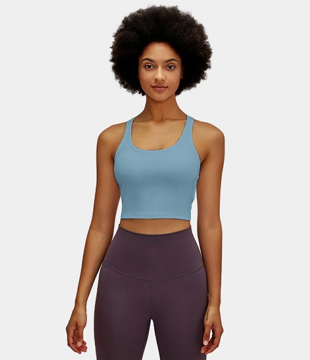 Racerback Workout Cropped Tank Top  | Womens  Cropped Tops Clothing Ballerina Pink/Twilight Blue/Glacier Blue/Hunter Green