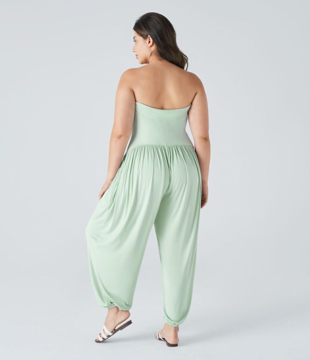 Ribbed Tube Backless Plicated Side Pocket Casual Plus Size Jumpsuit  | Womens  Dressey Jumpsuits Clothing Dressey Jumpsuits