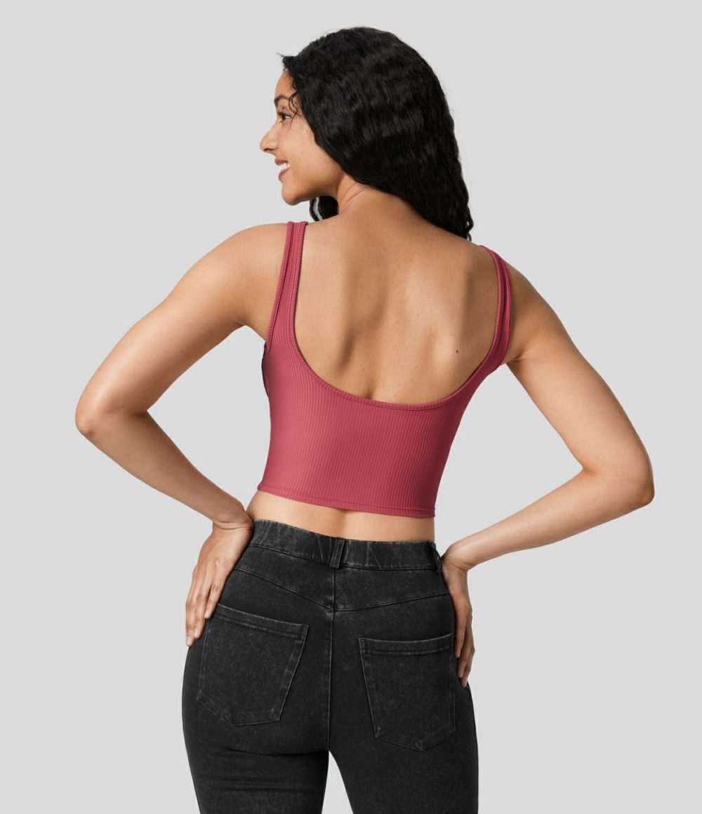 Ribbed U Neck Backless Skinny Cropped Yoga Tank Top  | Womens  Cropped Tops Clothing Cropped Tops