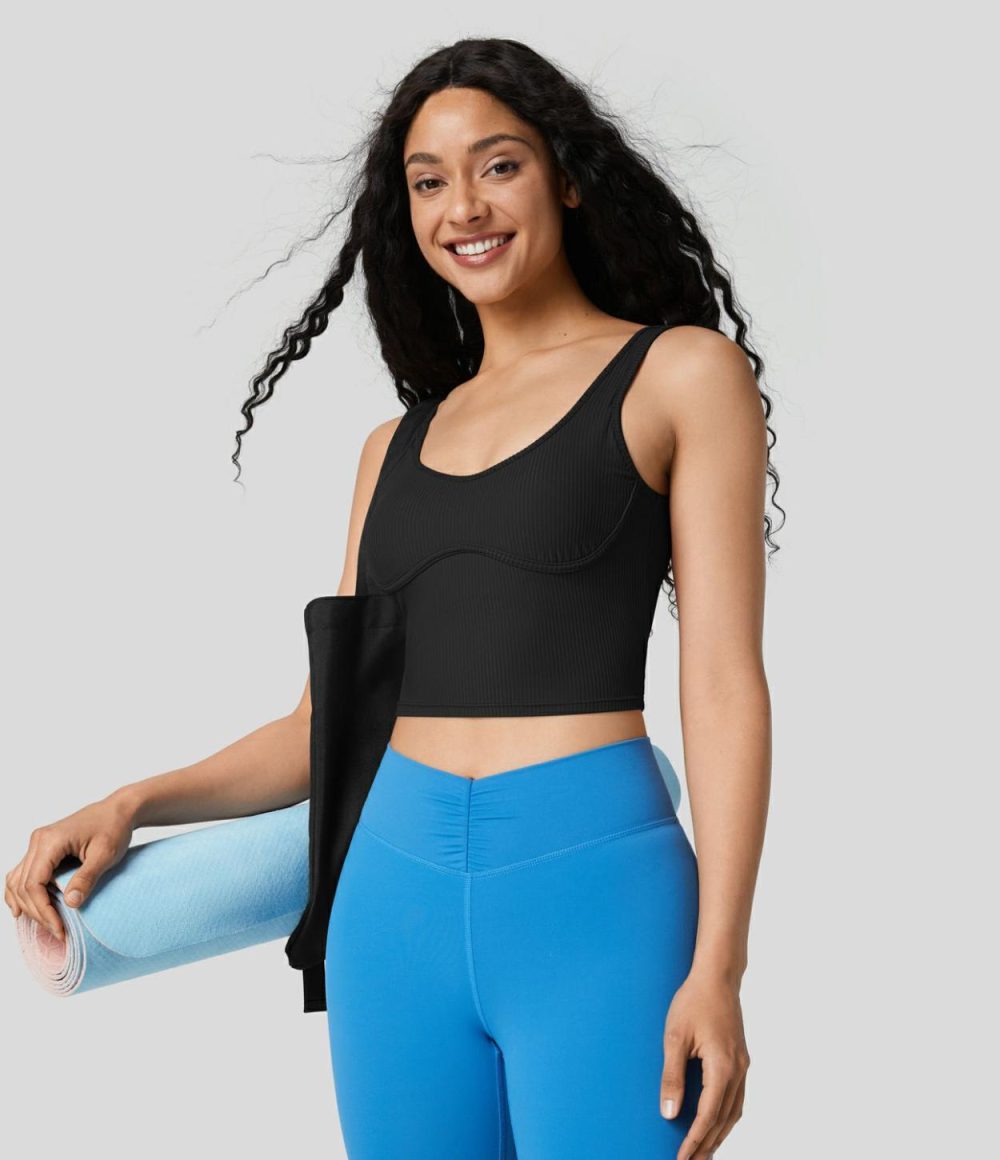 Ribbed U Neck Backless Skinny Cropped Yoga Tank Top  | Womens  Cropped Tops Clothing Cropped Tops