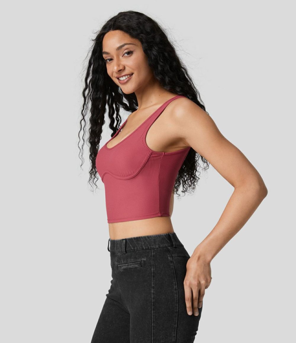 Ribbed U Neck Backless Skinny Cropped Yoga Tank Top  | Womens  Cropped Tops Clothing Cropped Tops