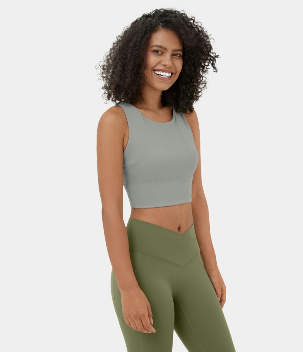 Round Neck Backless Racerback Cropped Yoga Tank Top  | Womens  Cropped Tops Clothing Cropped Tops