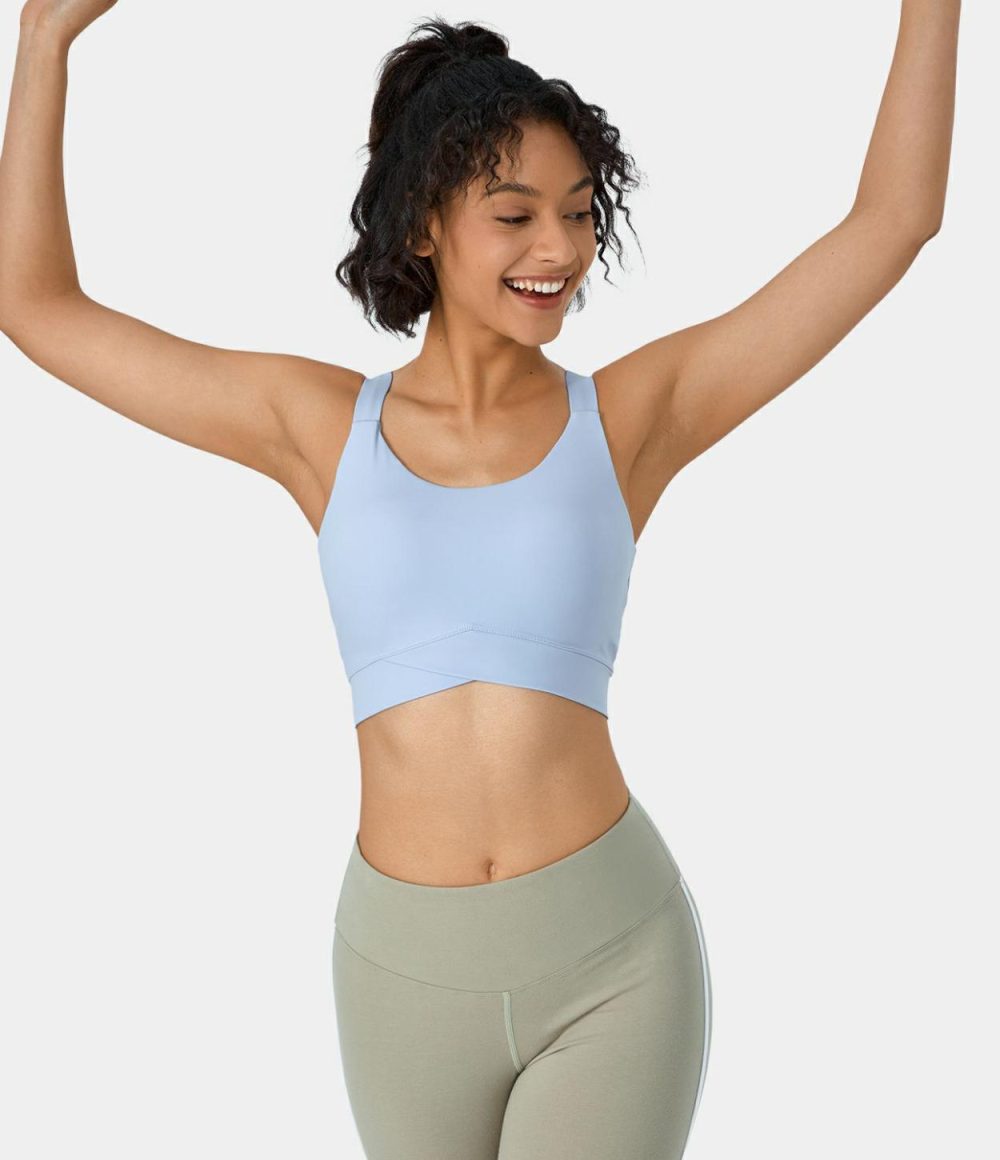 Round Neck Crossover Hem Cropped Yoga Tank Top  | Womens  Cropped Tops Clothing Cropped Tops