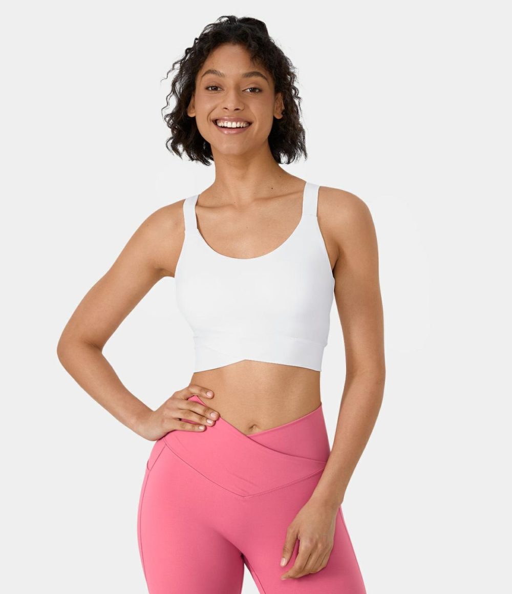 Round Neck Crossover Hem Cropped Yoga Tank Top  | Womens  Cropped Tops Clothing Cropped Tops