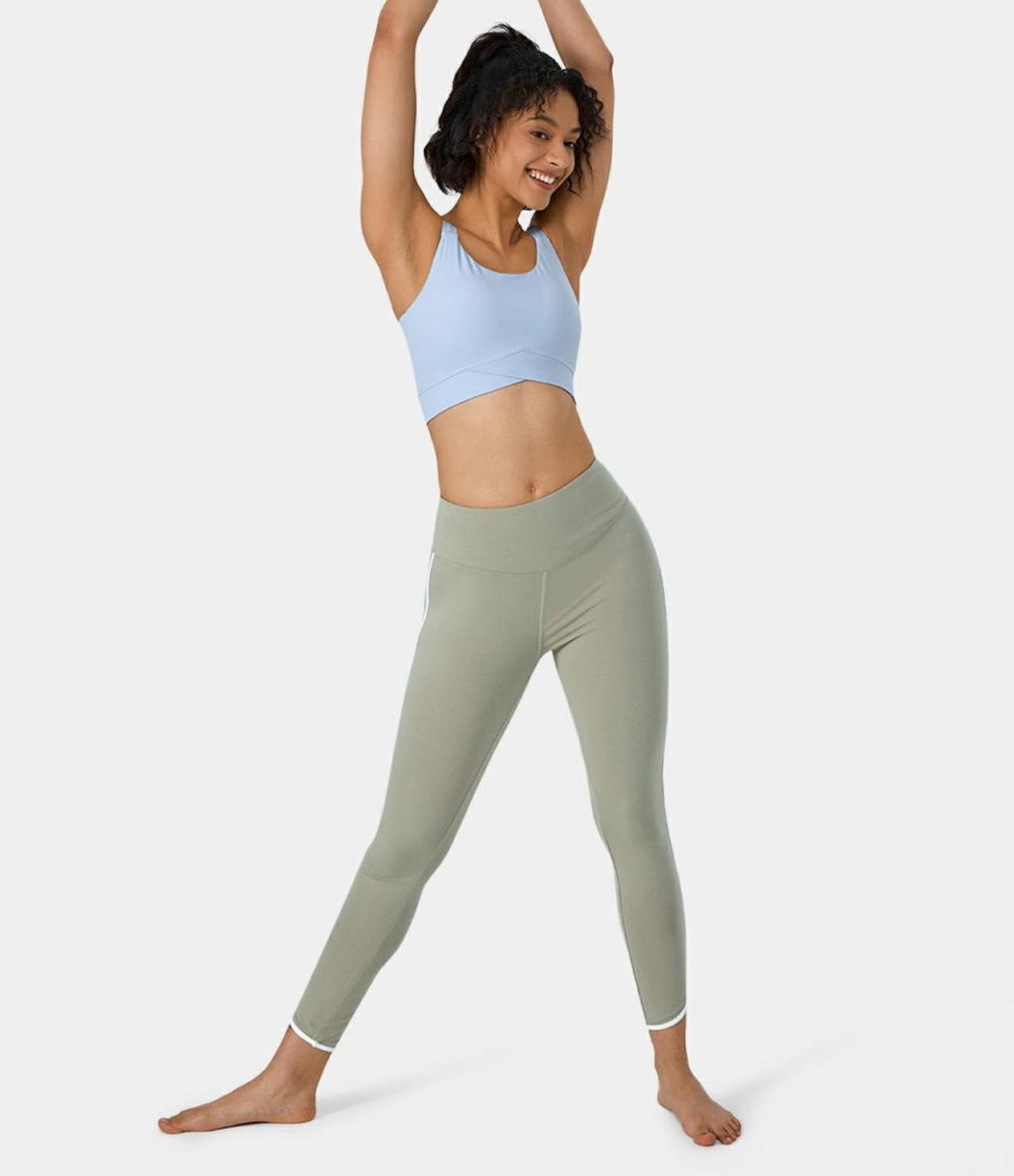 Round Neck Crossover Hem Cropped Yoga Tank Top  | Womens  Cropped Tops Clothing Cropped Tops