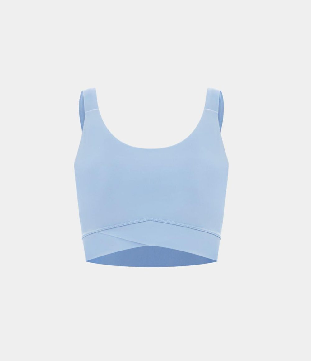 Round Neck Crossover Hem Cropped Yoga Tank Top  | Womens  Cropped Tops Clothing Cropped Tops