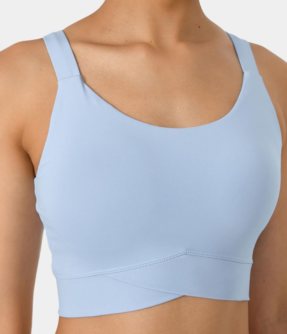 Round Neck Crossover Hem Cropped Yoga Tank Top  | Womens  Cropped Tops Clothing Cropped Tops