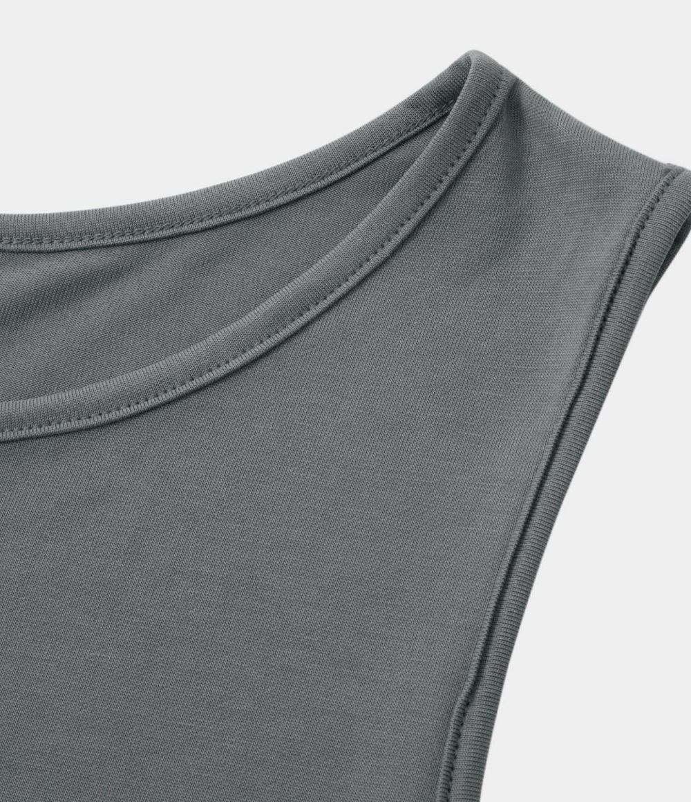 Round Neck Cut Out Split Hem Yoga Sports Top  | Womens  Sports Tops Clothing Sports Tops