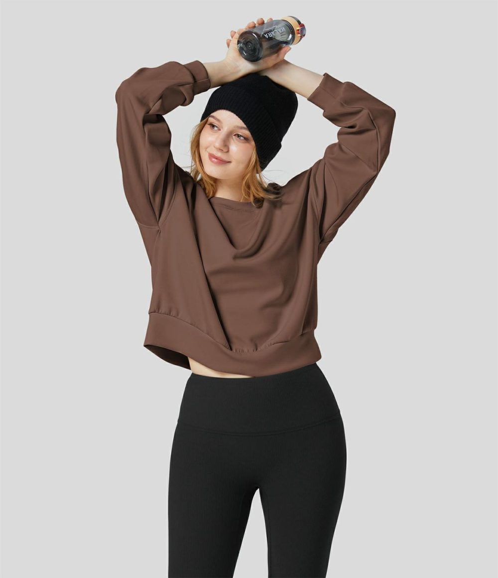 Round Neck Dropped Shoulder Loose Fit Casual Sports Sweatshirt  | Womens  Long Sleeve Tops Clothing Long Sleeve Tops