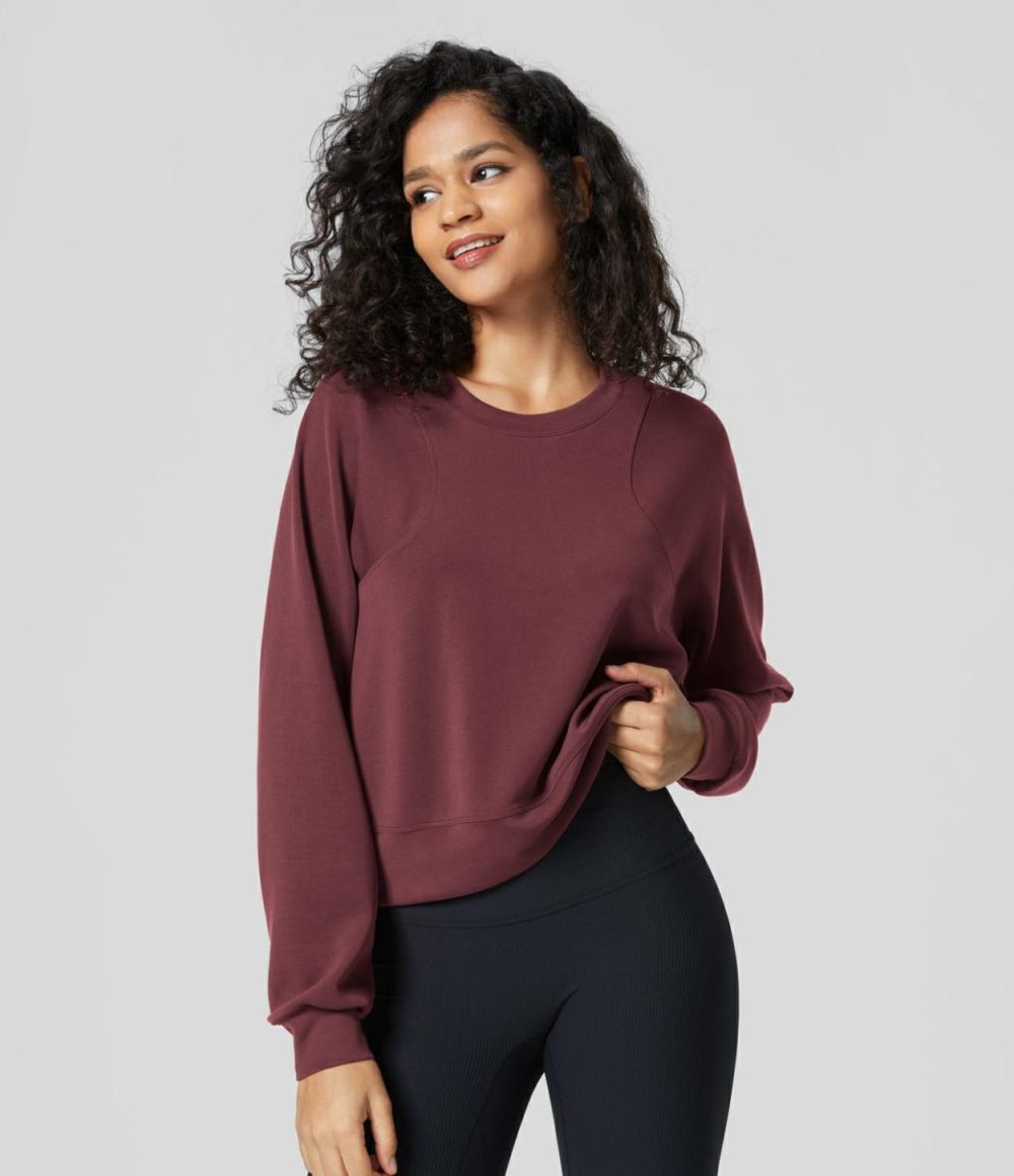 Round Neck Raglan Sleeve Solid Casual Sweatshirt  | Womens  Long Sleeve Tops Clothing Long Sleeve Tops