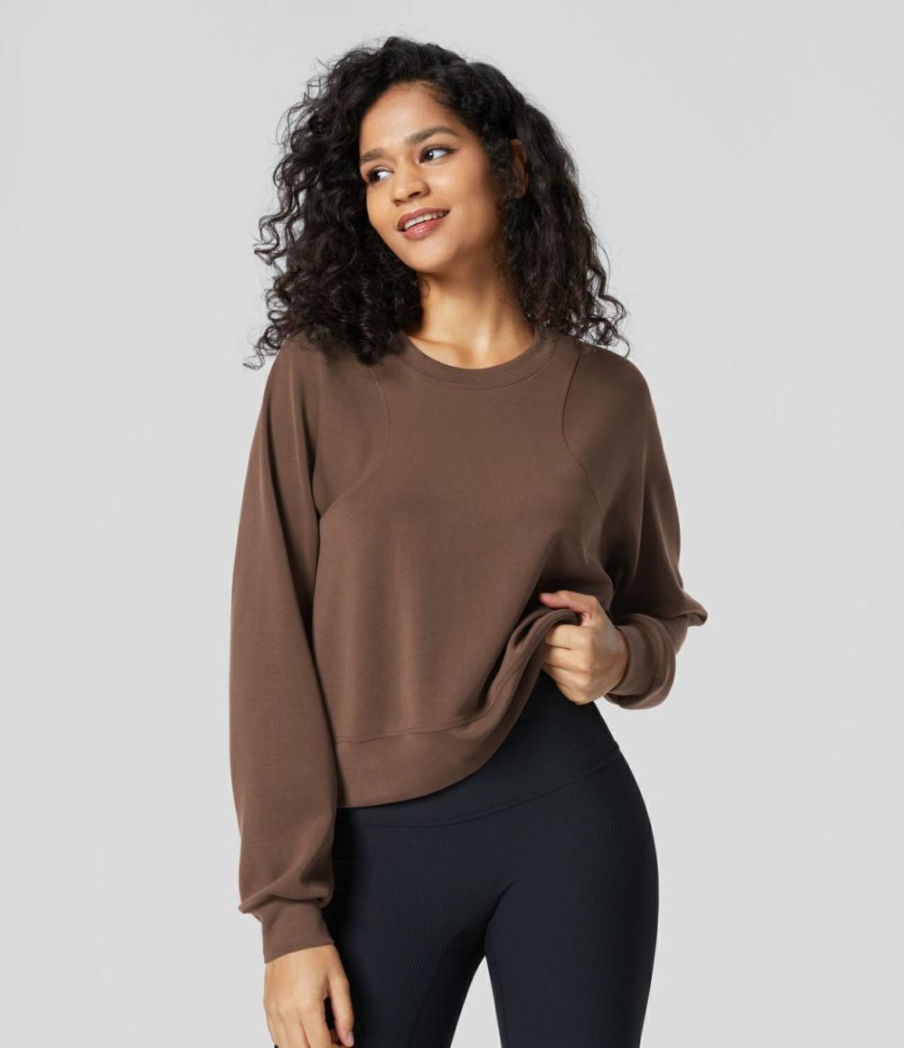 Round Neck Raglan Sleeve Solid Casual Sweatshirt  | Womens  Long Sleeve Tops Clothing Long Sleeve Tops