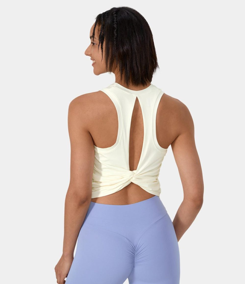 Round Neck Twisted Cut Out Cropped Barre Ballet Dance Top  | Womens  Cropped Tops Clothing Cropped Tops