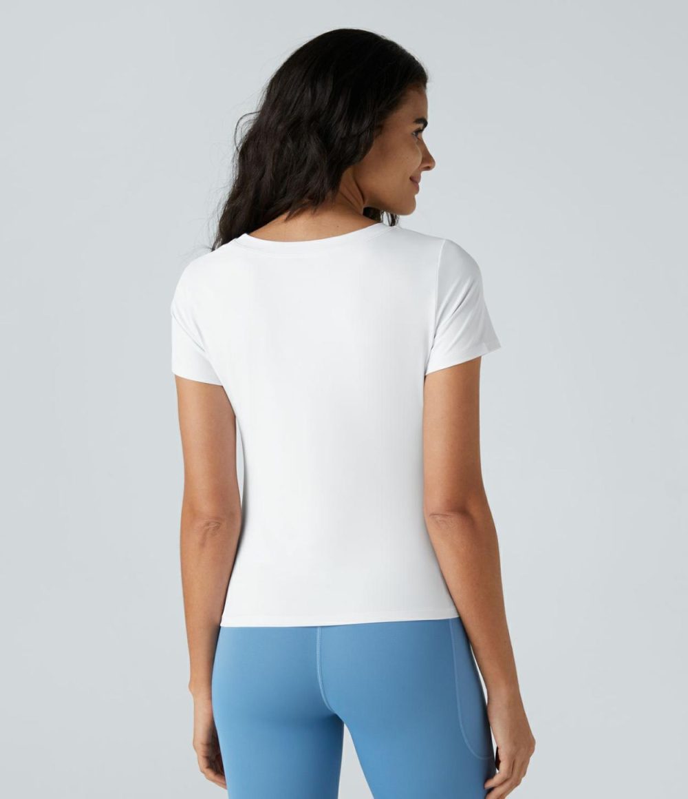 Ruched Asymmetric Split High Low Yoga Sports Top  | Womens  Sports Tops Clothing Ballad Blue/White