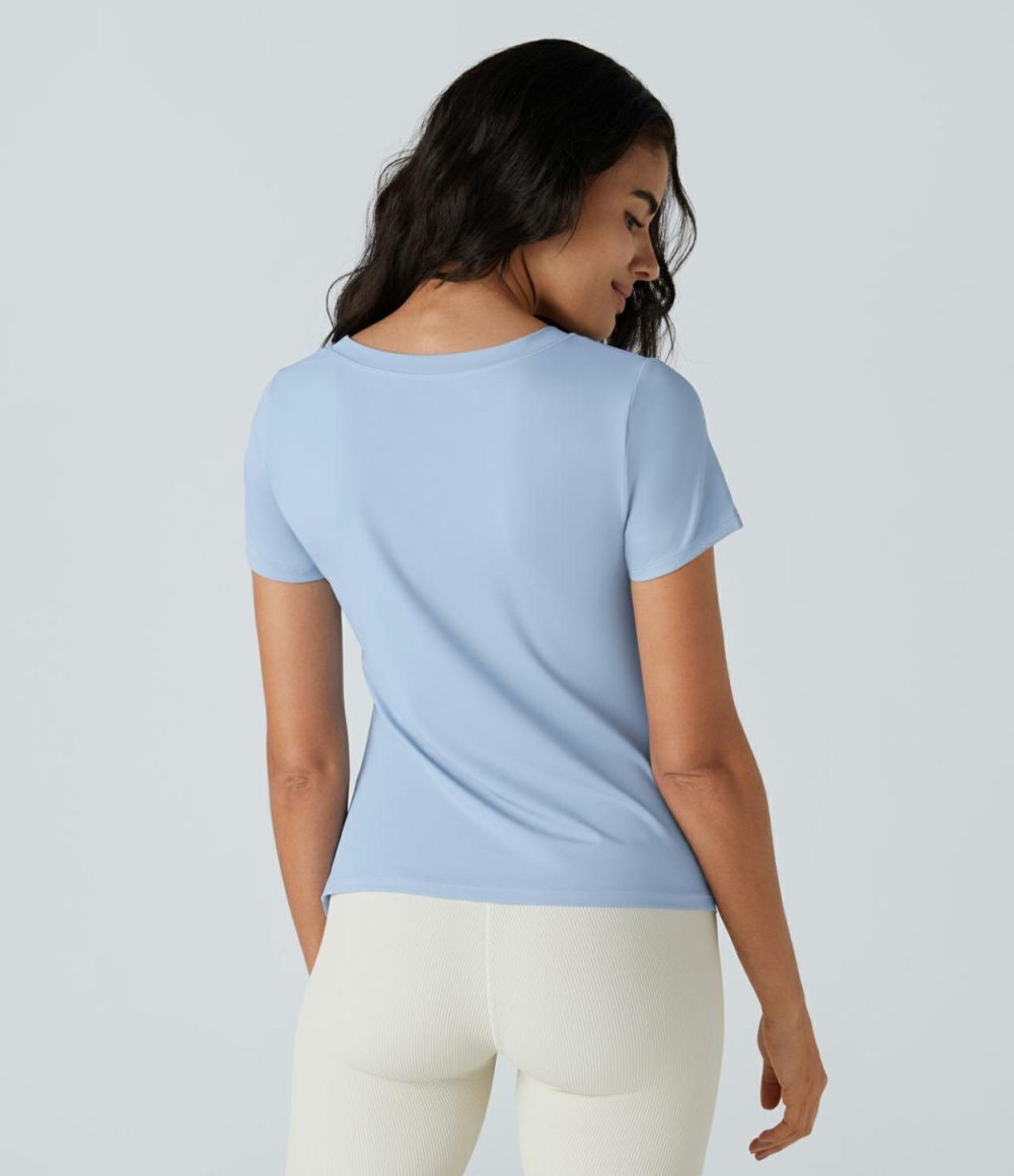 Ruched Asymmetric Split High Low Yoga Sports Top  | Womens  Sports Tops Clothing Ballad Blue/White