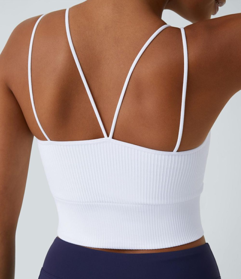 Seamless Flow Double Straps V Back Cropped Running Cami Top  | Womens  Cropped Tops Clothing Cropped Tops