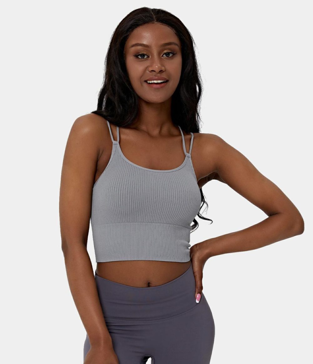 Seamless Flow Double Straps V Back Cropped Running Cami Top  | Womens  Cropped Tops Clothing Cropped Tops