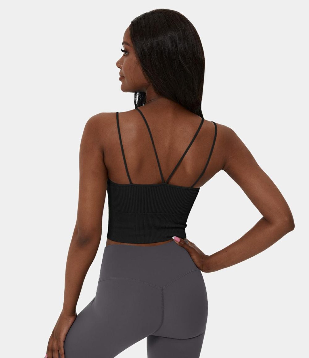 Seamless Flow Double Straps V Back Cropped Running Cami Top  | Womens  Cropped Tops Clothing Cropped Tops