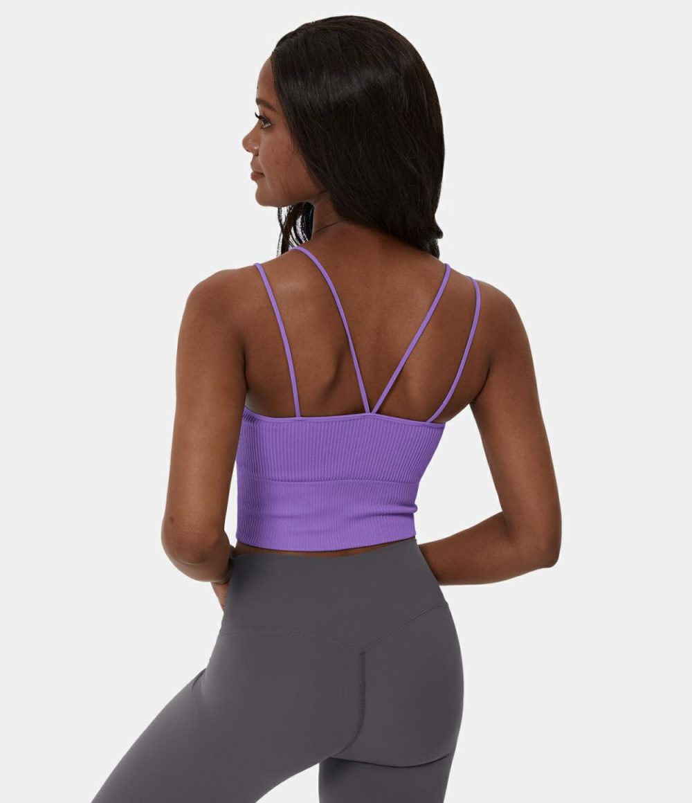 Seamless Flow Double Straps V Back Cropped Running Cami Top  | Womens  Cropped Tops Clothing Cropped Tops