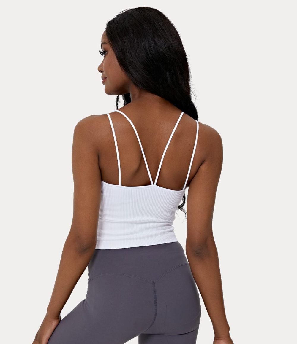 Seamless Flow Double Straps V Back Cropped Running Cami Top  | Womens  Cropped Tops Clothing Cropped Tops