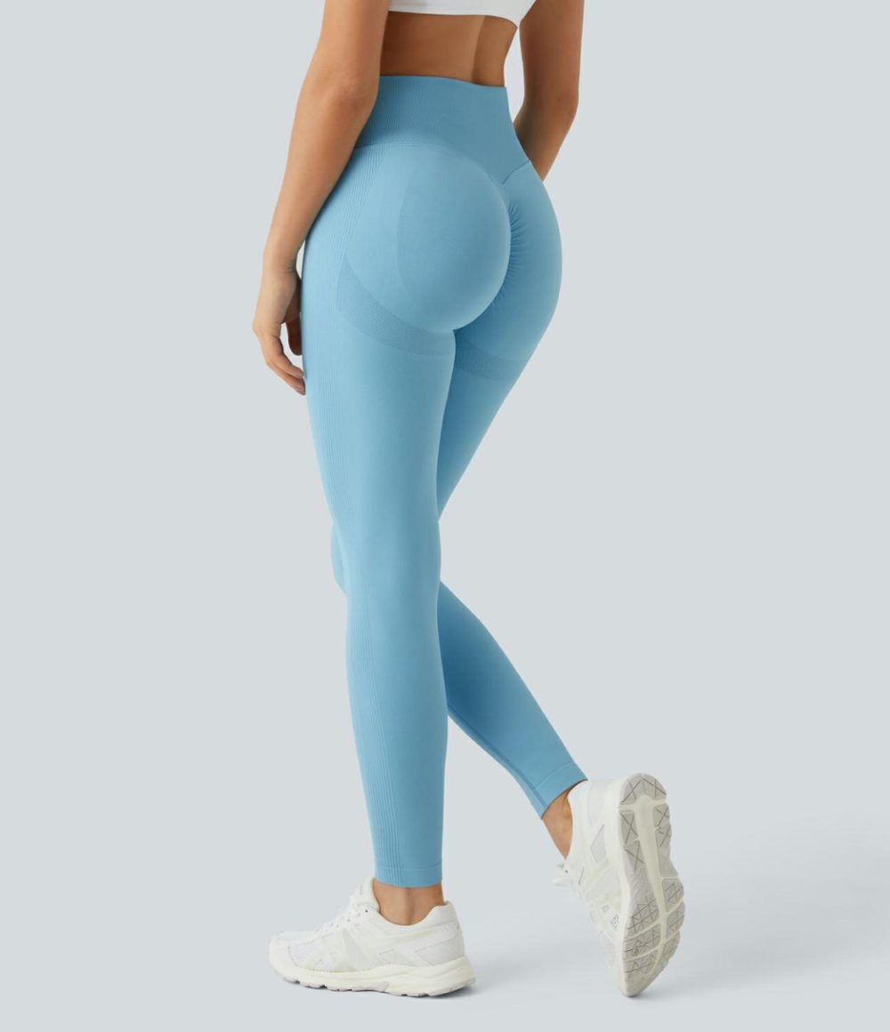 Seamless Flow High Waisted Butt Lifting Leggings  | Womens  Butt Lifting Leggings Butt Lifting Leggings Blue Topaz/Aspen Gold/Black/Ash Grey/Hydro/Bridal Rose/Lilac Ash/Eiffel Tower/Peacoat/Winter Moss