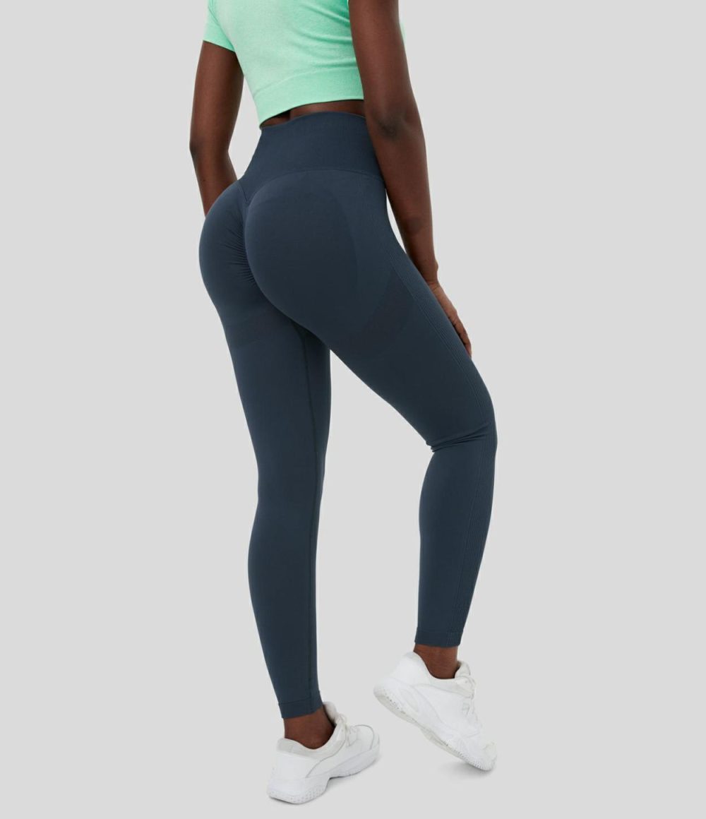 Seamless Flow High Waisted Butt Lifting Leggings  | Womens  Butt Lifting Leggings Butt Lifting Leggings Blue Topaz/Aspen Gold/Black/Ash Grey/Hydro/Bridal Rose/Lilac Ash/Eiffel Tower/Peacoat/Winter Moss