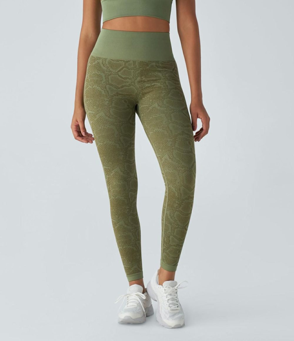 Seamless Flow High Waisted Butt Lifting Snakeskin Print Yoga 7/8 Leggings  | Womens  Butt Lifting Leggings Butt Lifting Leggings Butt Lifting Leggings