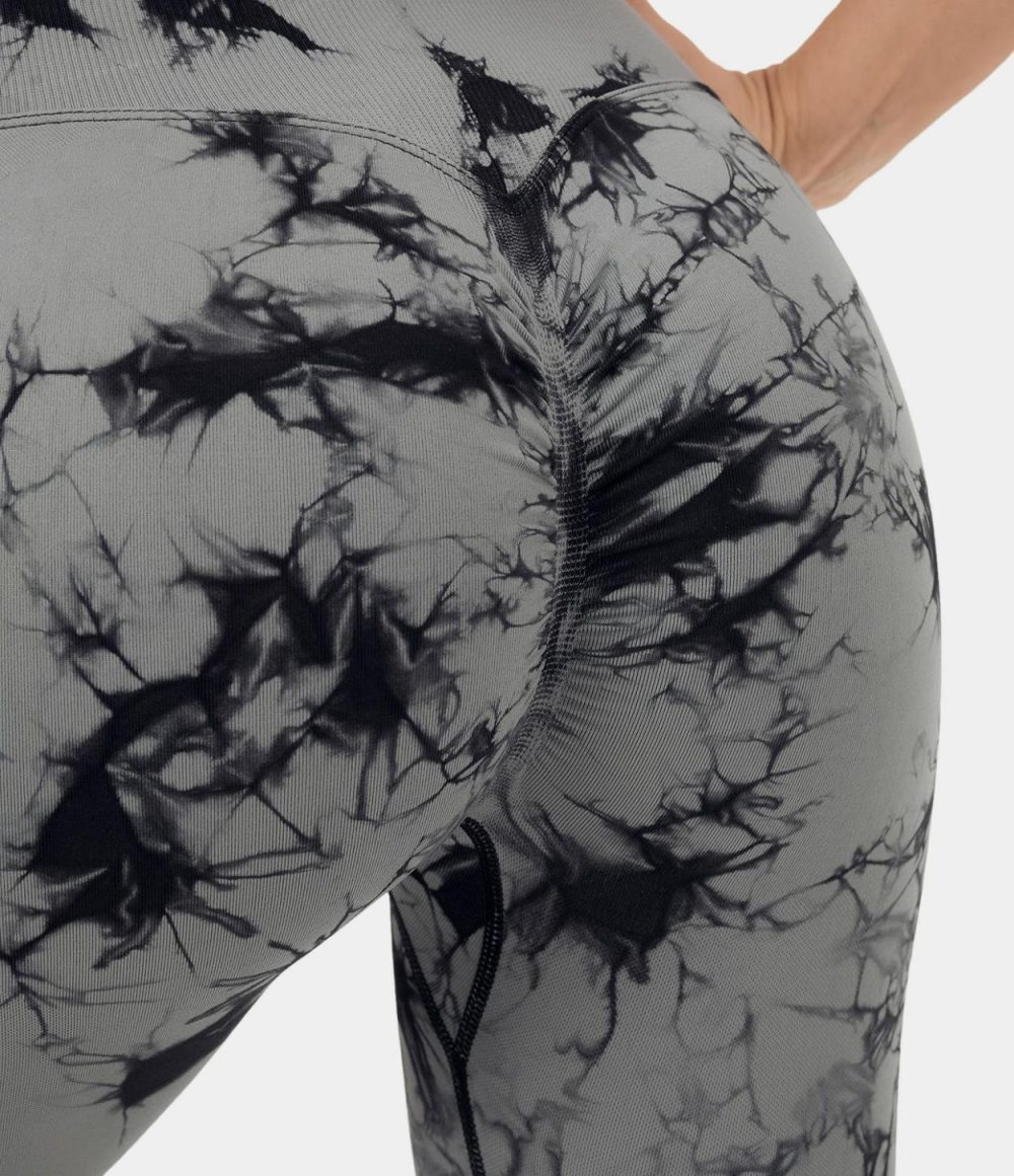 Seamless Flow High Waisted Crossover Ruched Tie Dye Yoga Leggings  | Womens  Crossover Leggings Clothing Crossover Leggings